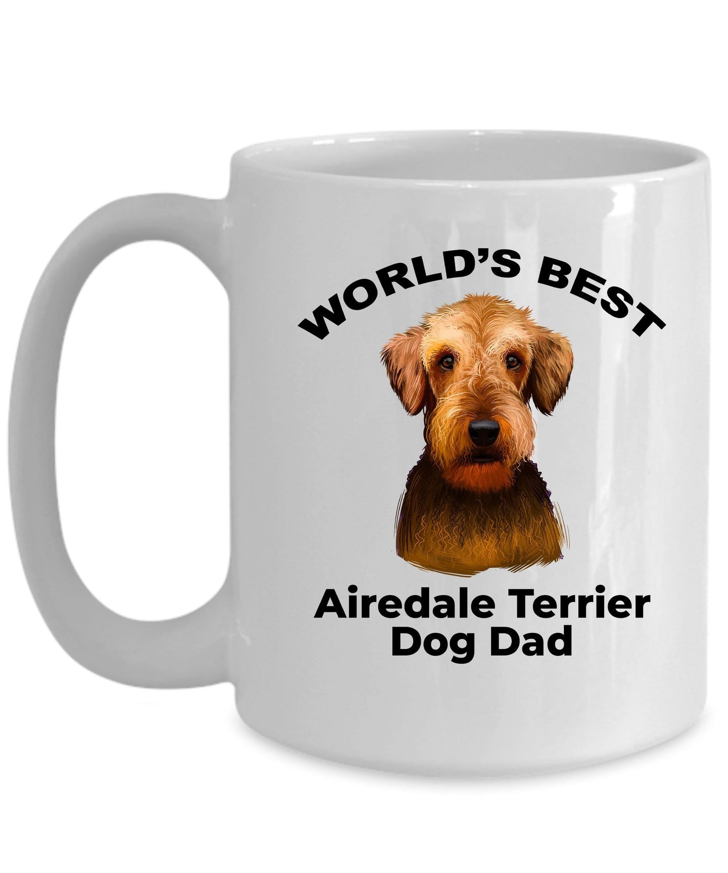 Airedale Terrier Best Dog Dad Two Tone and White Ceramic Coffee Mug