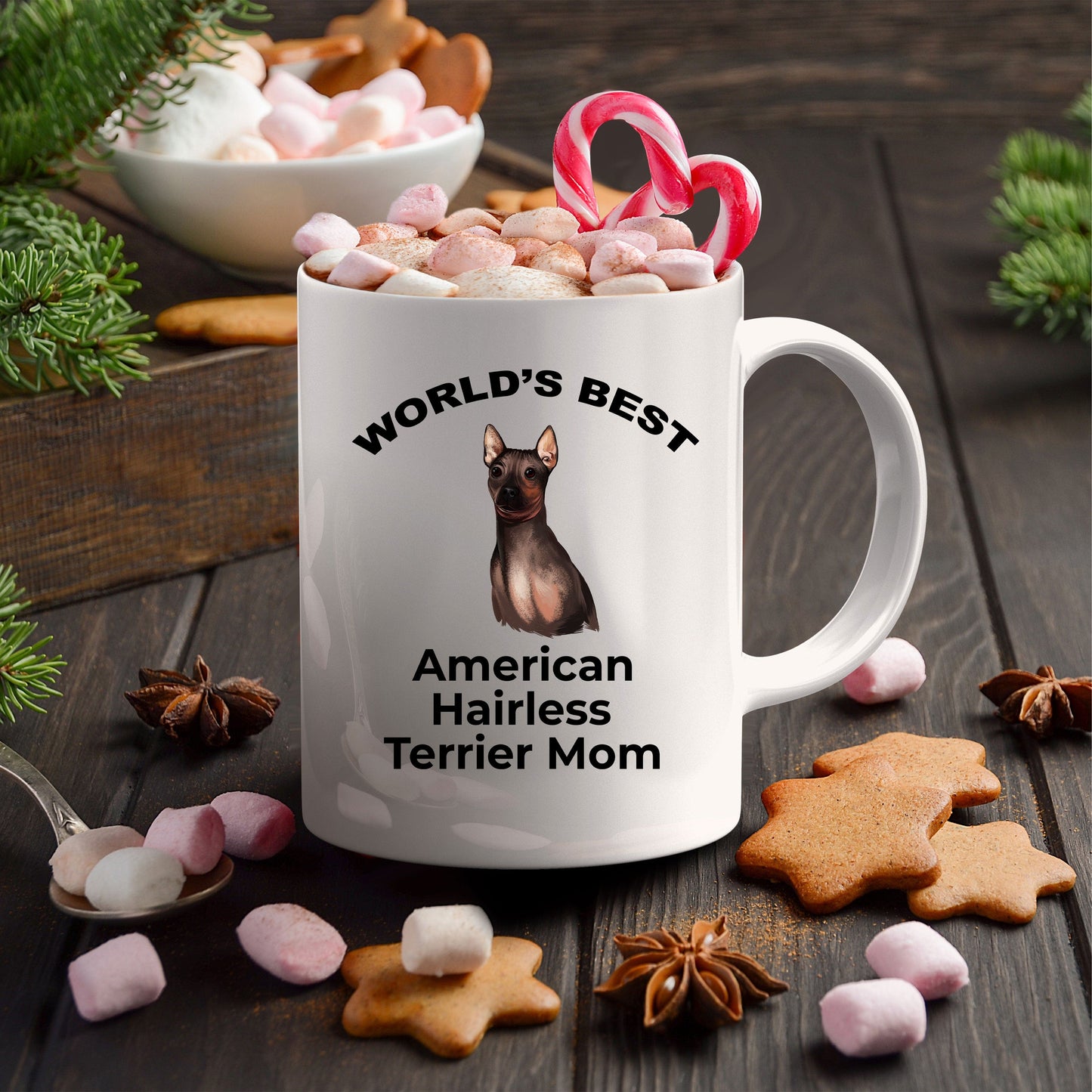 American Hairless Terrier Best Mom Coffee Mug - white, pink, black red and navy two tone