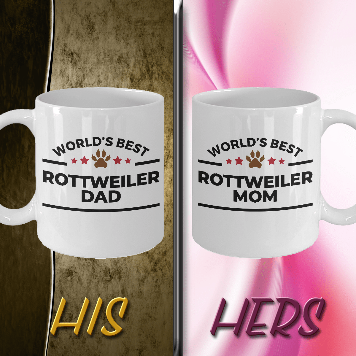Rottweiler Dad and Mom Ceramic Mugs - Set of 2 - His and Hers