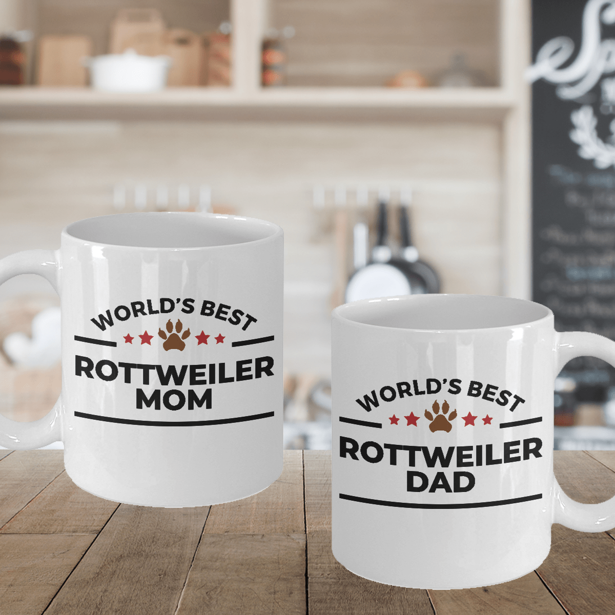 Rottweiler Dad and Mom Ceramic Mugs - Set of 2 - His and Hers
