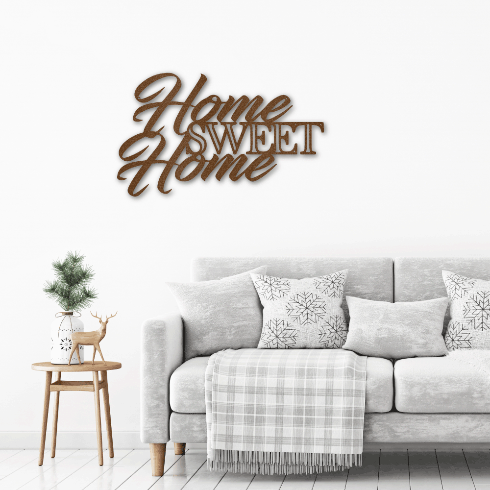 Home Sweet Home Steel Sign, Farmhouse Wall Decor, Script Wall Metal Art, Rustic Home Decor