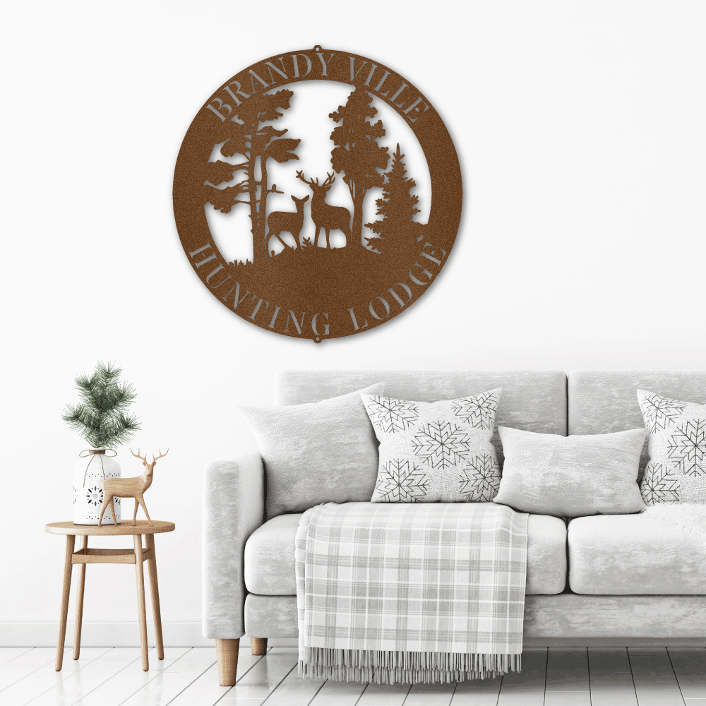 Personalized Hunting Lodge Metal Wall Art – Custom Deer Sign for Cabin, Man Cave & Outdoor Decor