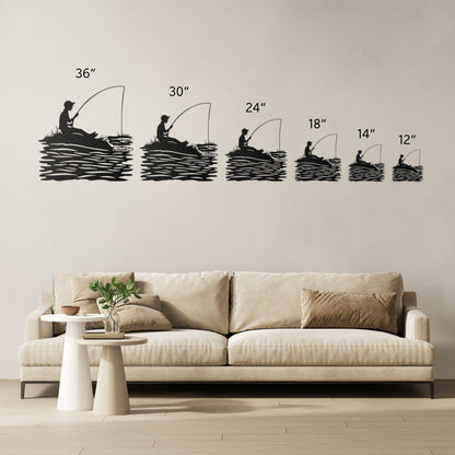 Boy Fishing on Lake Metal Wall Art