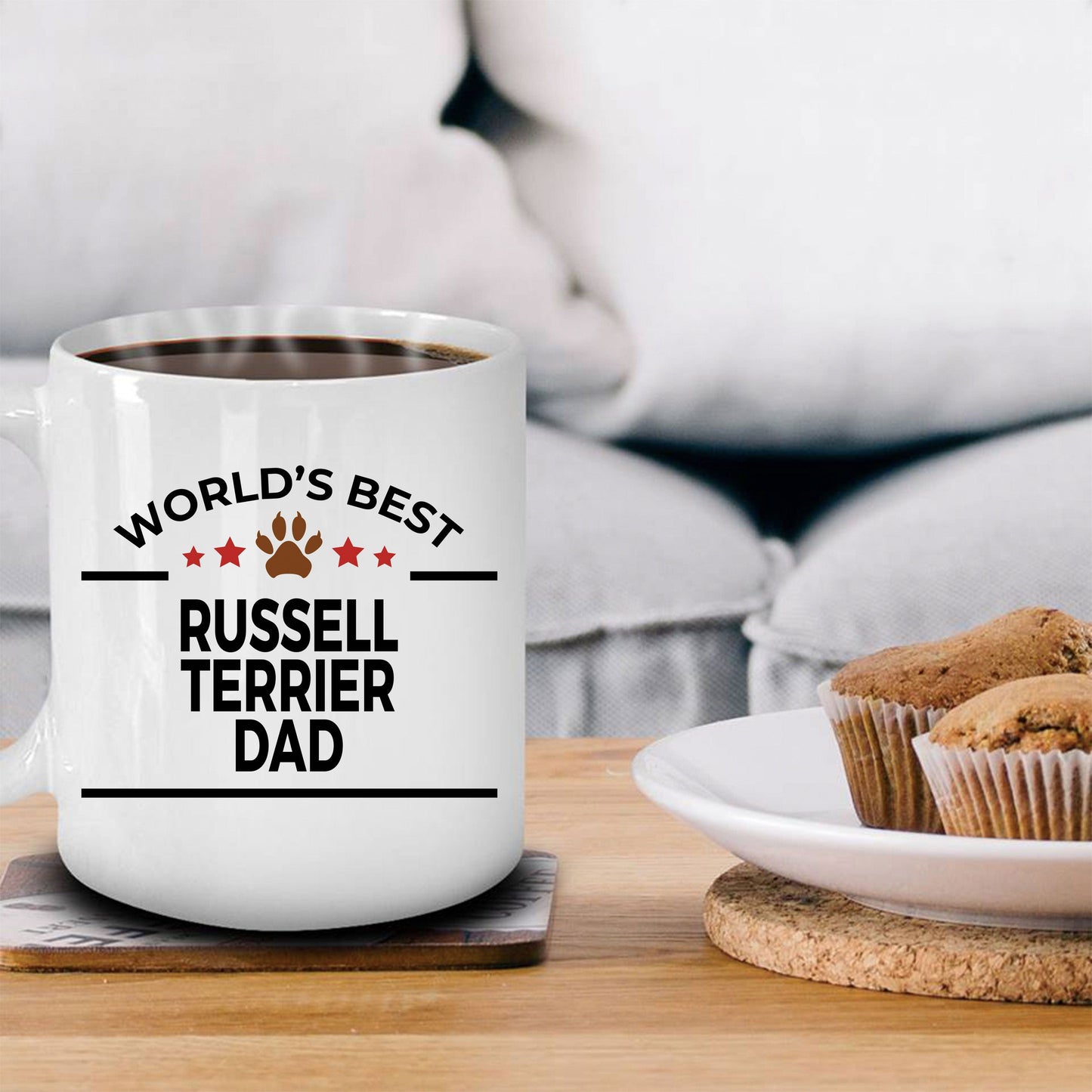 Russell Terrier Dog Lover Gift World's Best Dad Birthday Father's Day White Ceramic Coffee Mug