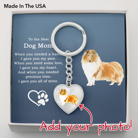 Best Dog Mom Remembrance Custom Photo and Engraved Heart Pendant Keychain