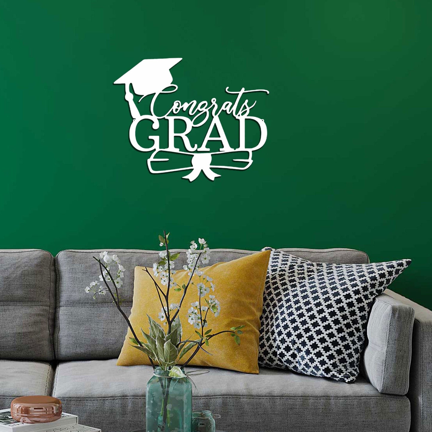 Congrats Grad Metal Wall Art Sign – Graduation Cap Diploma Steel Decor – Graduation Party Decor – Senior Gift Idea – Outdoor Metal Sign