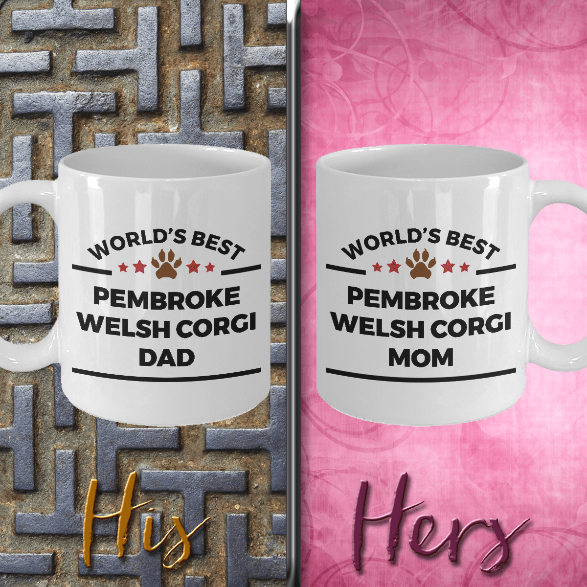 Pembroke Welsh Corgi Dog Dad and Mom Couples Set of 2 His and Hers
