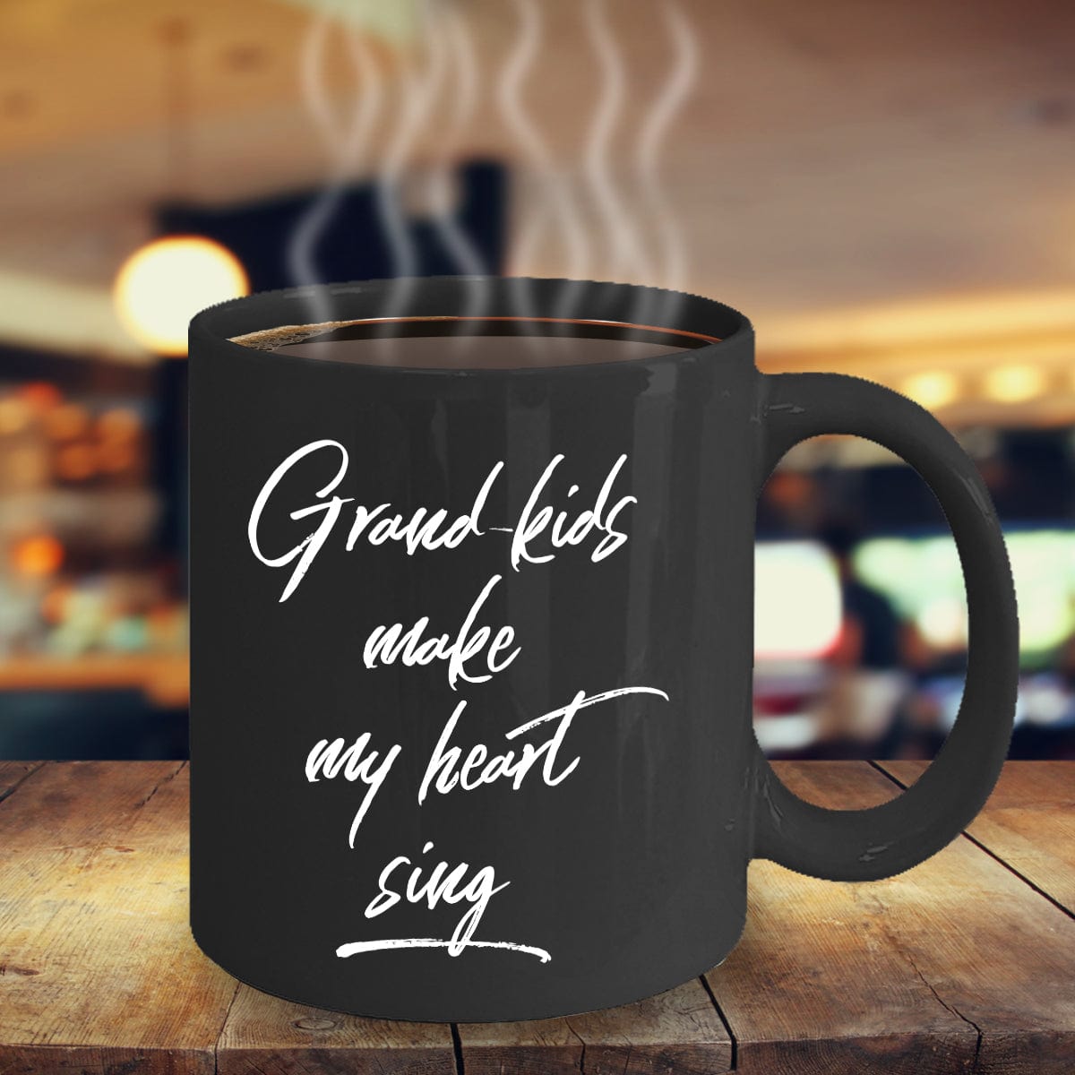 Grandmother or Grandfather Gift Grand-kids Make My Heart Sing Black Ceramic Coffee Mug