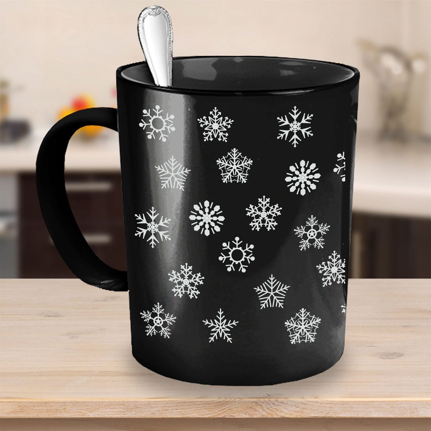 Snowflake Black Ceramic Coffee, Hot Chocolate Mug