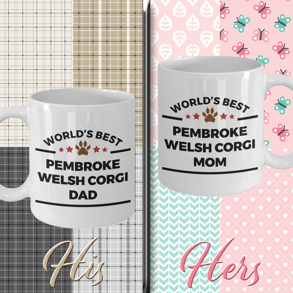 Pembroke Welsh Corgi Dog Dad and Mom Couples Set of 2 His and Hers