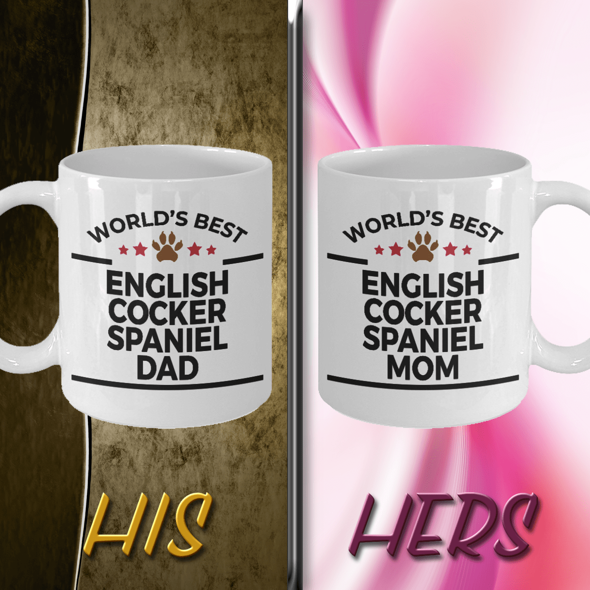 English Cocker Spaniel Dad and Mom Couples Mug - Set of 2 - His and Hers