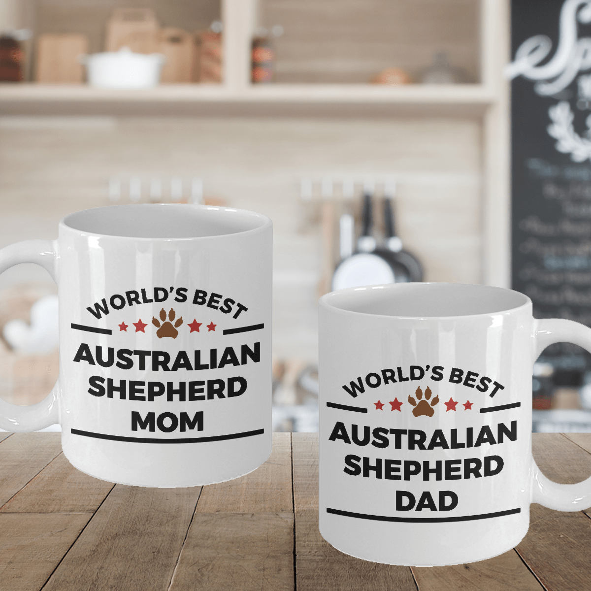 Australian Shepherd Dog Dad and Mom Couples Set of 2 Mugs