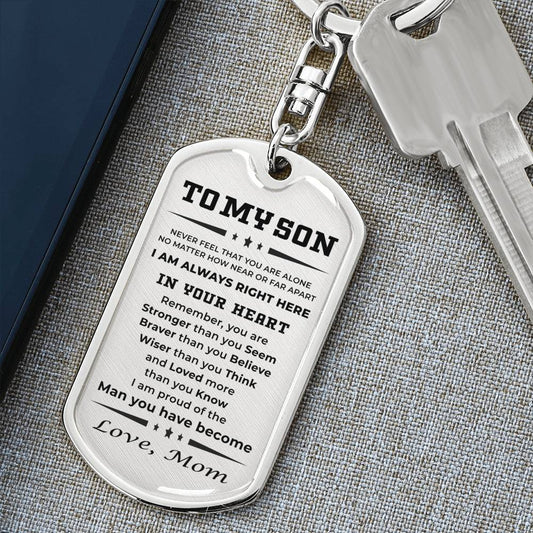 Gift for Son from Mother Personalized Military Style Dog Tag Keychain