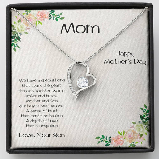 Mom Heart CZ Pendant Necklace From Son Mother's Day Message Card