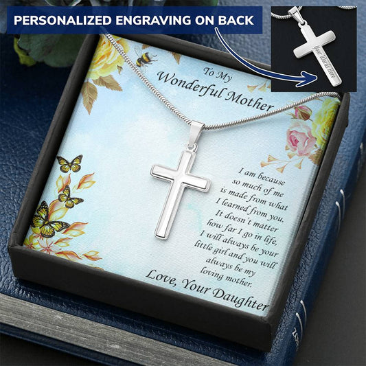 Personalized Cross Pendant Necklace Gift for Mother from Daughter
