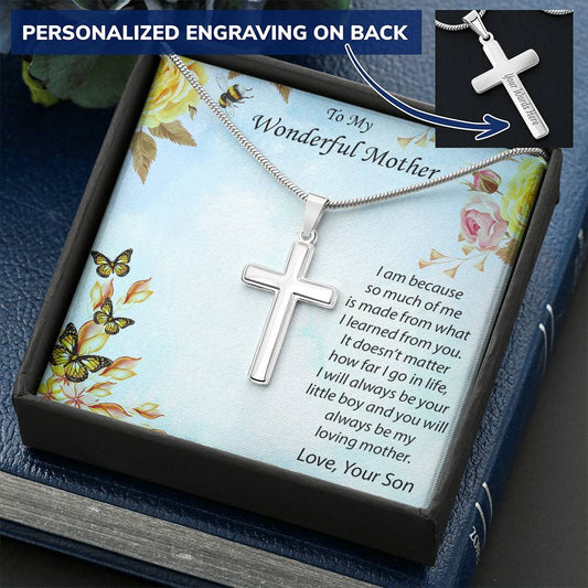 Personalized Cross Pendant Necklace Gift for Mother from Son