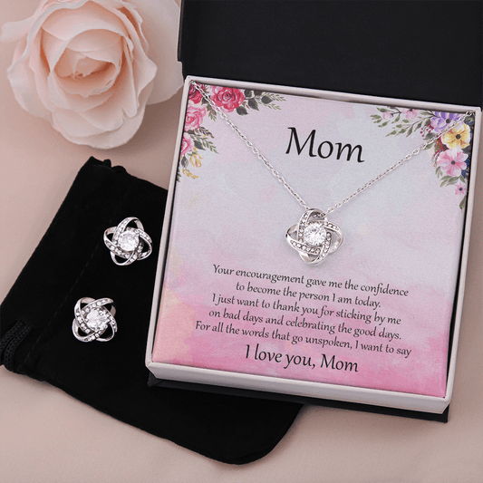Gift for Mom CZ Pendant Necklace Earring Set