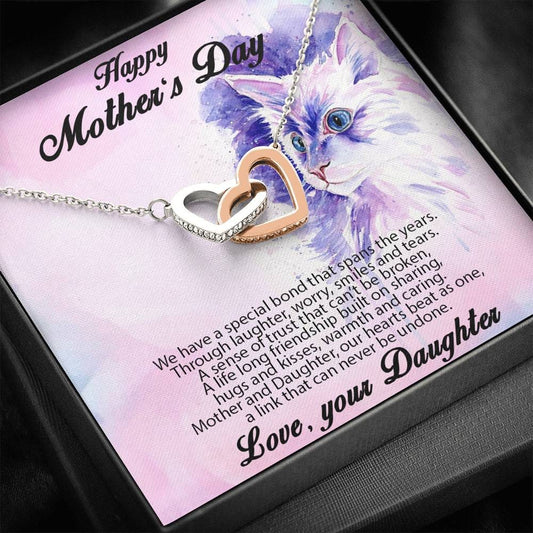 Mother's Day Gift for Mother from Daughter Pendant Heart Necklace Personalized Cat Message Card