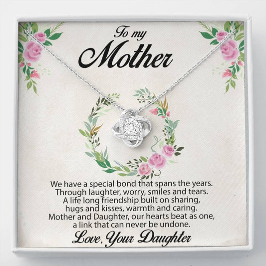 Beautiful Love Knot Cubic Zirconia Pendant Necklace Gift for Mother from Daughter with Message Card