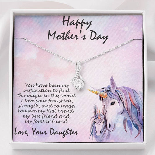 Mother's Day Gift from Daughter CZ Pendant Necklace on Unicorn Message Card