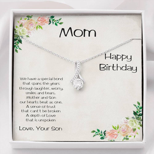 Birthday Gift For Mom from Son Beautiful CZ Pendant Necklace Message Card and Gift Box