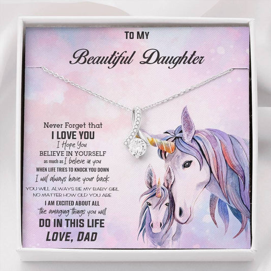 Gift for Daughter from Father Unicorn Personalized Message Card with Pendant Necklace