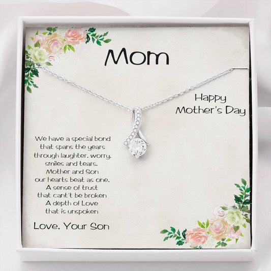 Gift for Mom from Son Beautiful CZ White Gold Pendant Necklace Mother's Day Message Card