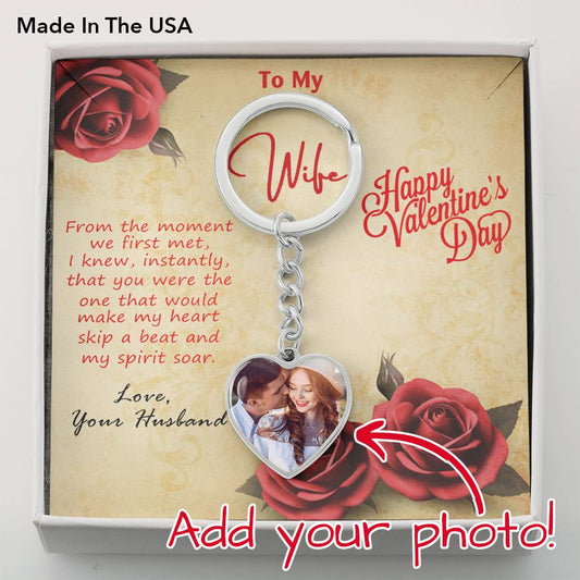 Valentine's Day Gift for Wife Custom Photo Heart Keychain with optional engraved back