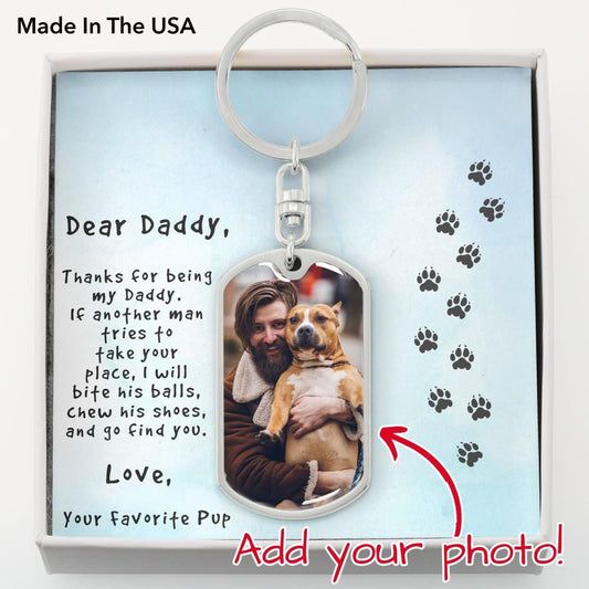 Funny Gift from Dog to Dad Custom Photo Upload Engraved Keyring