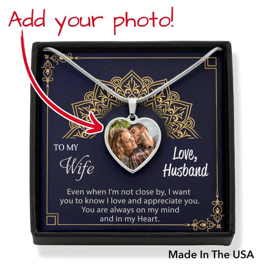 Gift for Wife Custom Photo Heart Pendant Necklace