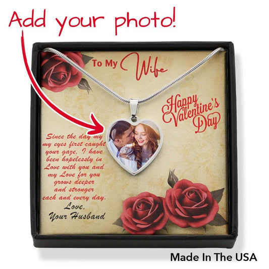 Valentine's Day Gift for Wife Heart Pendant Necklace Custom Photo Upload with Optional engraved Back