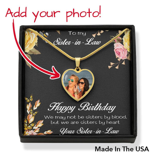 Birthday Gift for Sister-in-Law Custom Photo Heart Pendant Necklace with engraved back