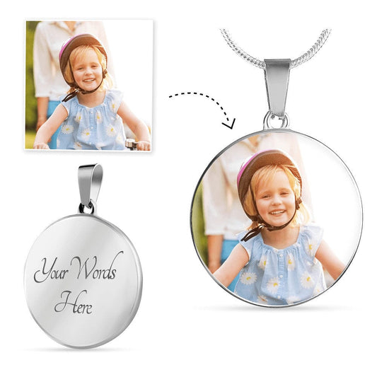 Personalized Engraved and Photo Round Circle Pendant Necklace