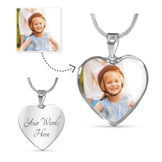 Personalized Engraved and Photo Heart Shaped Pendant Necklace