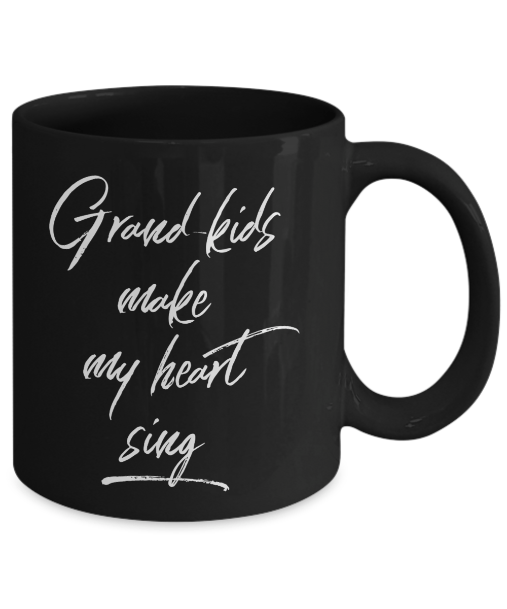 Grandmother or Grandfather Gift Grand-kids Make My Heart Sing Black Ceramic Coffee Mug