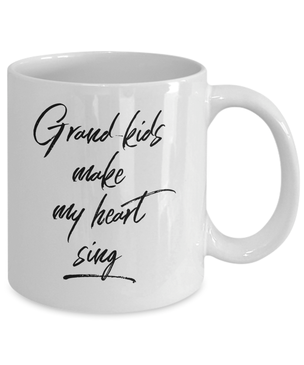 Grandmother or Grandfather Gift Grand-kids Make My Heart Sing White Ceramic Coffee Mug