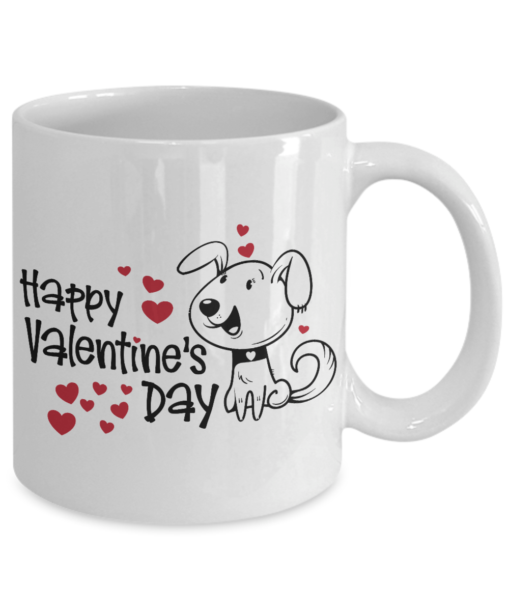 Happy Valentine's Day Coffee Mug With Cute Puppy and Hearts