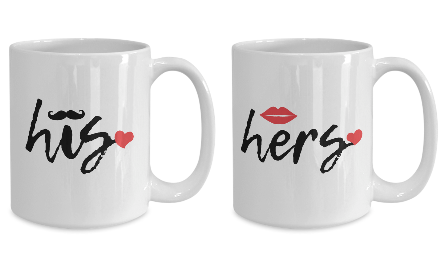 His and Hers Ceramic Couples Coffee Mugs - Set of 2
