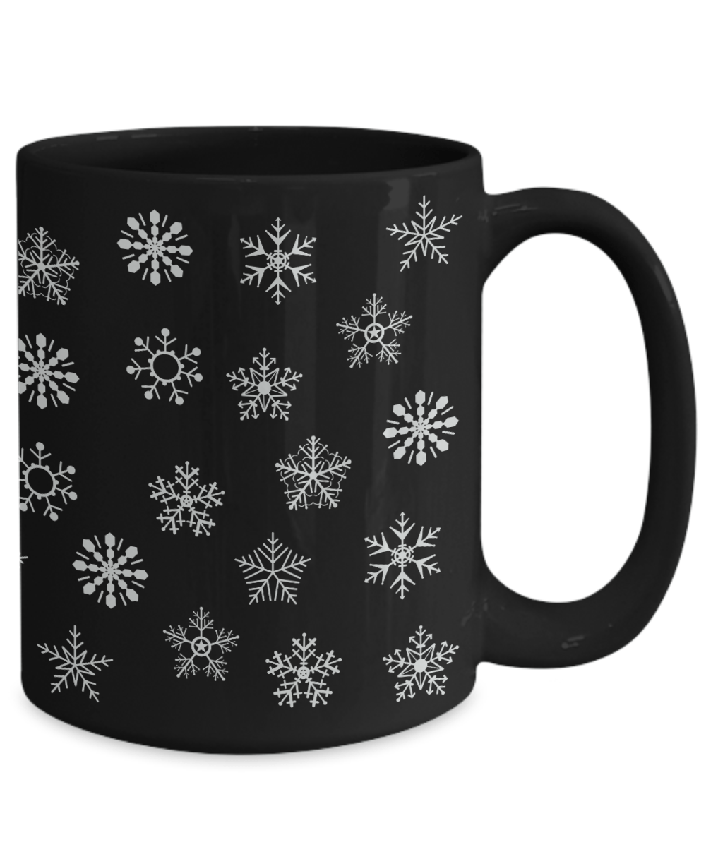 Snowflake Black Ceramic Coffee, Hot Chocolate Mug