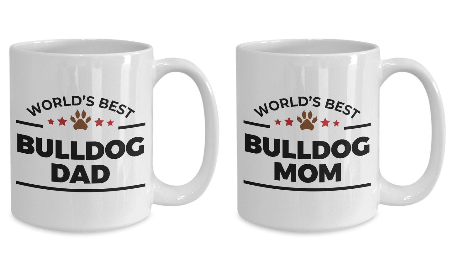 World's Best Bulldog Dad and Mom Couple Ceramic Mug - Set of 2 His and Hers