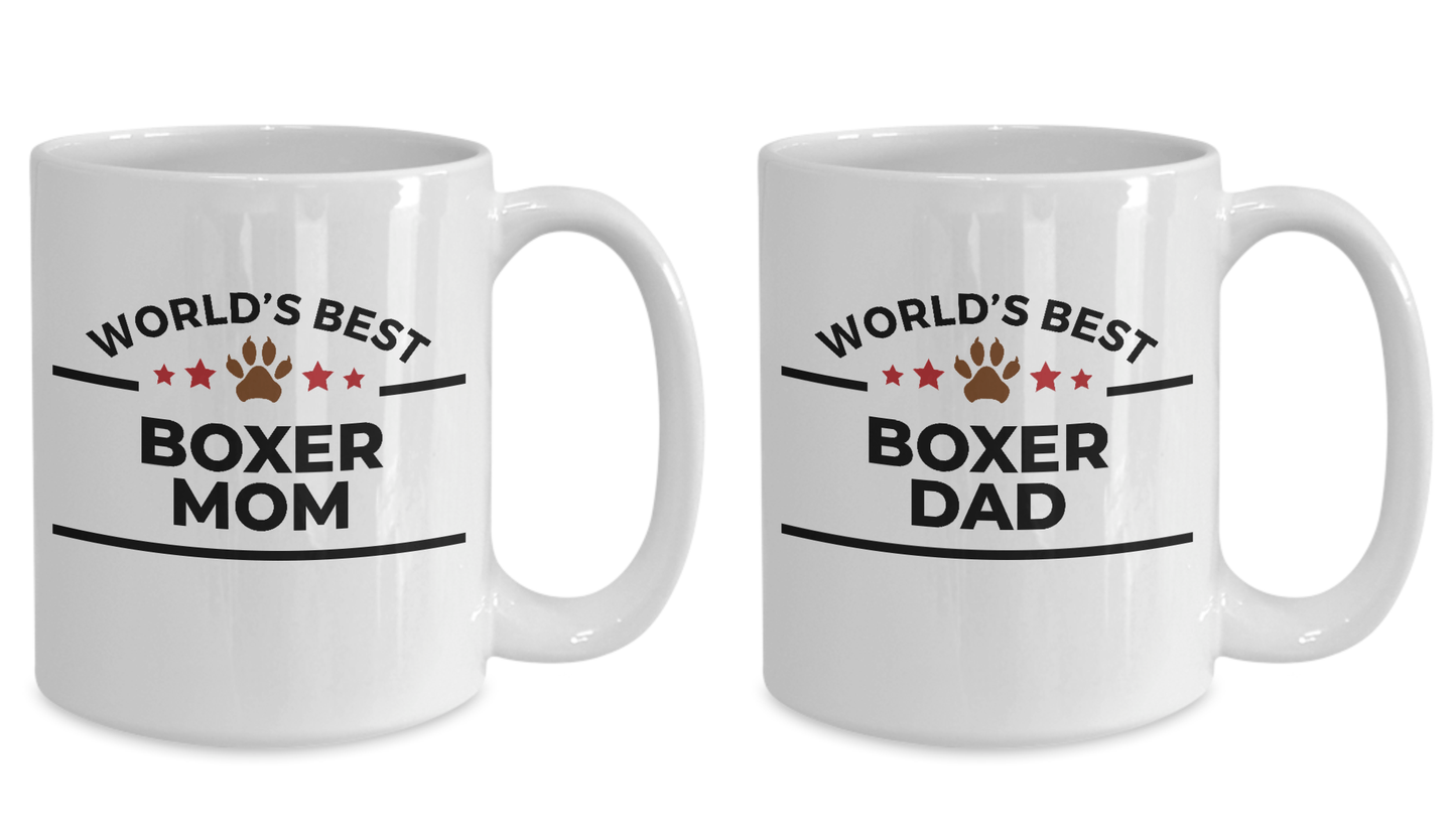 World's Best Boxer Dad and Mom Couple Ceramic Mug - Set of 2 - His and Hers