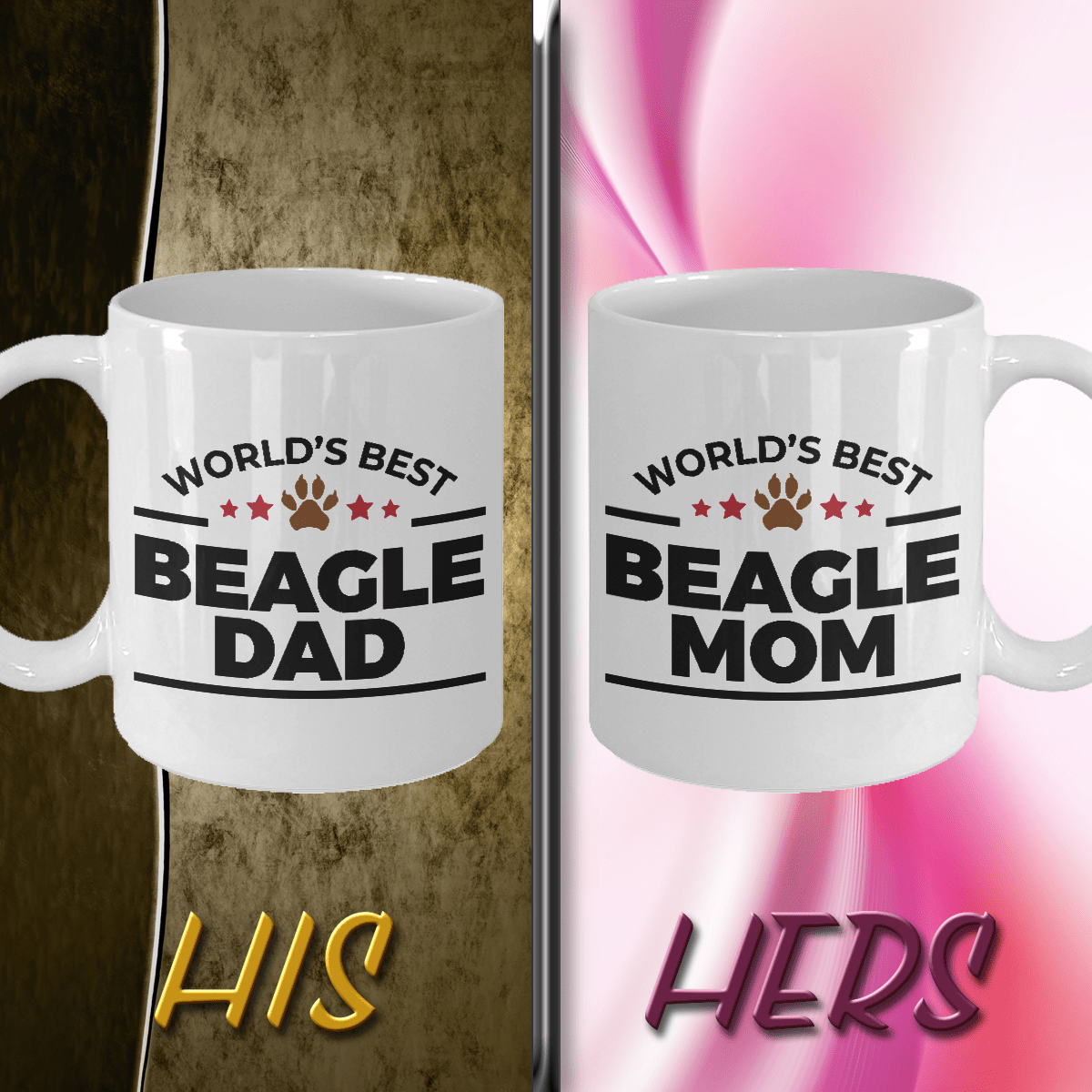 World's Best Beagle Dad and Mom Couple Ceramic Mug - Set of 2 His and Hers