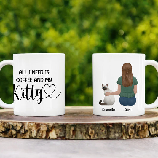 Cat Lover All I Need is my Coffee and Kitty Personalized 11 oz. White Ceramic Mug