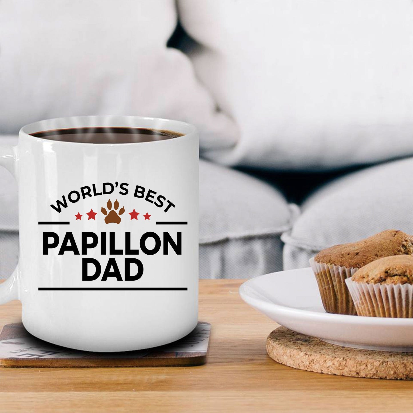 Papillon Dog Lover Gift World's Best Dad Birthday Father's Day White Ceramic Coffee Mug