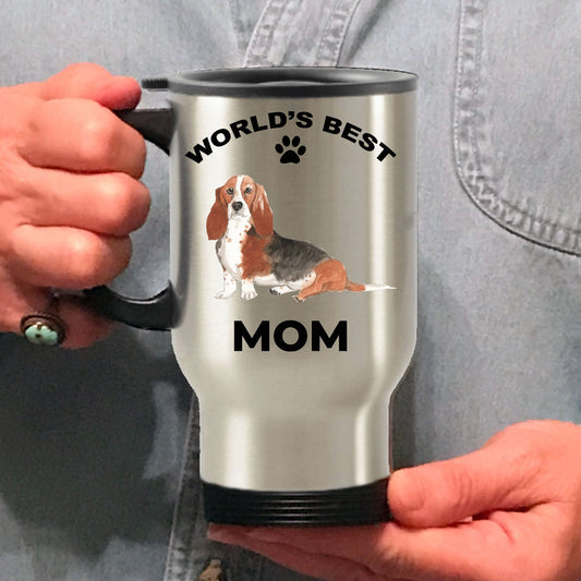 Basset Hound Dog Mom Travel Mug watercolor print