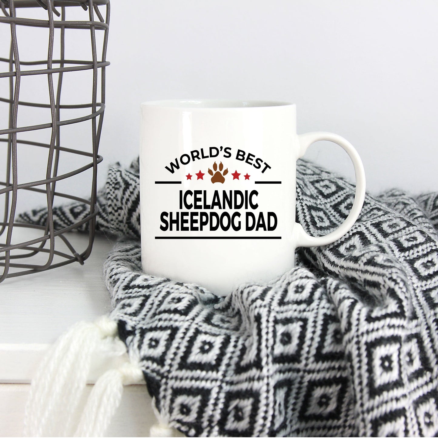 Icelandic Sheepdog Lover Gift World's Best Dad Birthday Father's Day White Ceramic Coffee Mug
