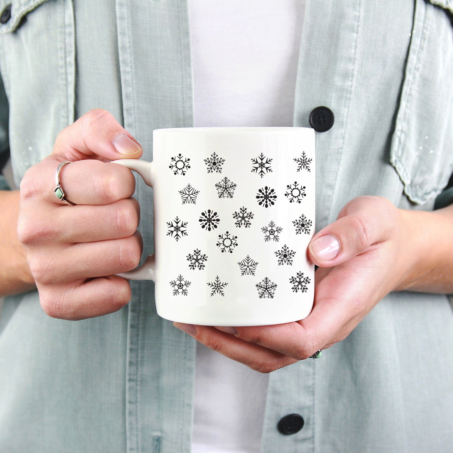 Snowflake White Ceramic Coffee Mug