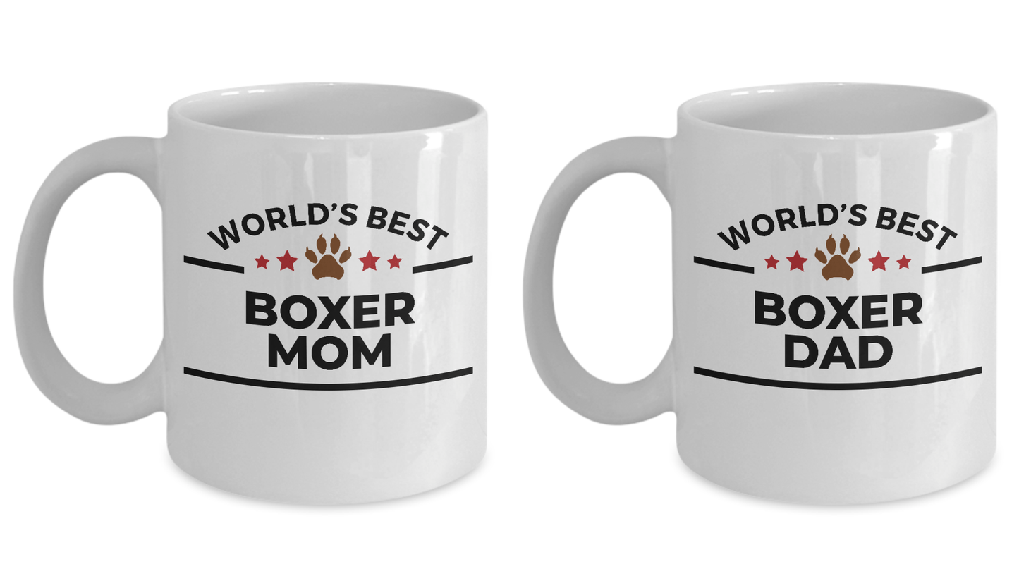 World's Best Boxer Dad and Mom Couple Ceramic Mug - Set of 2 - His and Hers