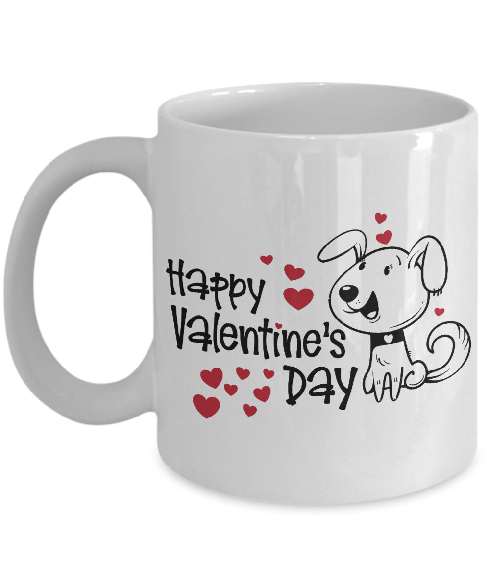 Happy Valentine's Day Coffee Mug With Cute Puppy and Hearts