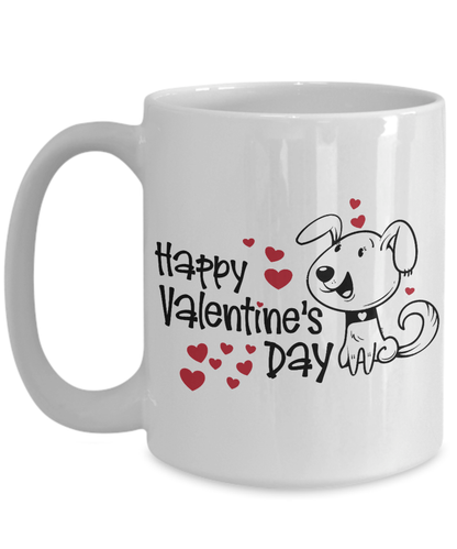 Happy Valentine's Day Coffee Mug With Cute Puppy and Hearts